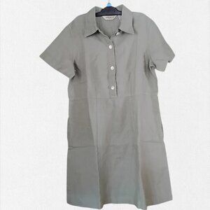 NWOT Eddie Bauer Sage Green Quality Linen Pockets Mini Shirt Dress M Tall